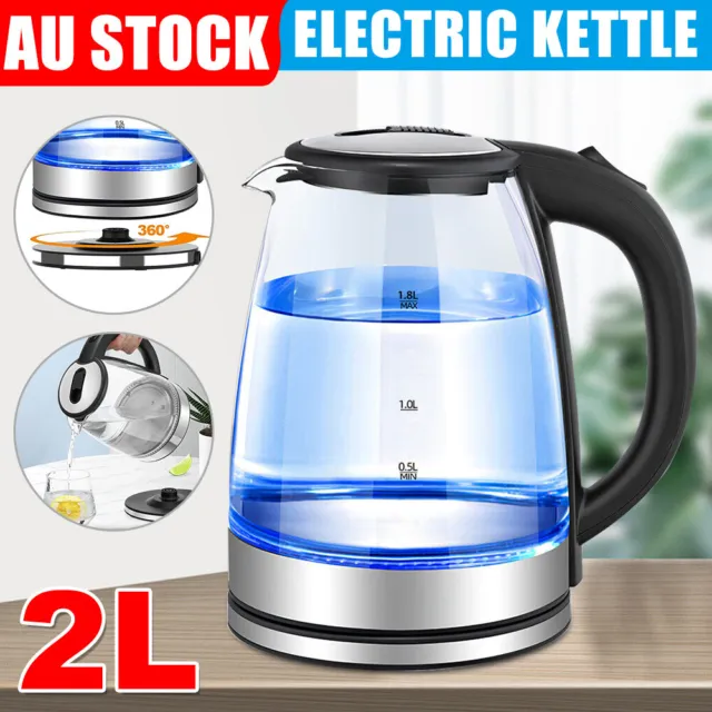 Glass Cordless 2L Kettle Electric LED Light Kitchen Water Jugs Stainless Steel