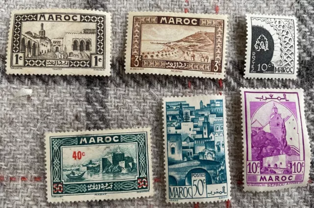 6 Postage Stamps Maroc Morocco Africa Mint 1930s 1940s Rare Collectable