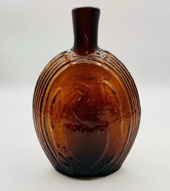 Eagle & Furled Flag "For Our Country" Blown Amber Flask Jug -  Reproduction