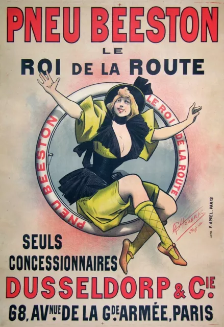 AFFICHE ANCIENNE ENTOILEE  CHOUBRAC Circa 1900  PNEU BEESTON PARIS