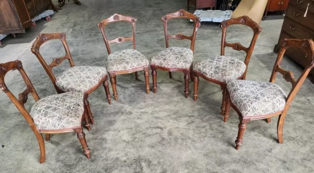 Antique Victorian solid mahogany six  dining chairs sprung turned legs