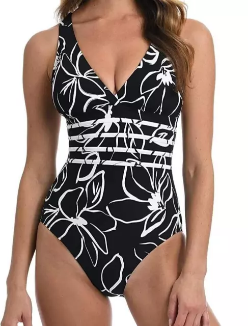 2020 La Blanca  Multi-Strap Cross-Back One-piece swimsuit BLACK WHITE sz 8 new