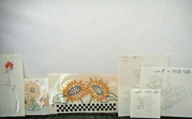 Lot of 6 Colored Flowers Sunflowers Rhinestone Iron-On Hot-Fix Transfers #50