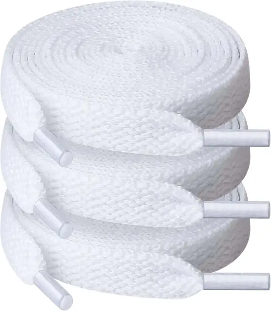 3 Pairs 5/16" White Flat Shoe Laces - Durable Polyester Fiber