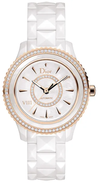 Authentic Christian Dior VIII White Dial Rose Gold and Ceramic Women's Watch