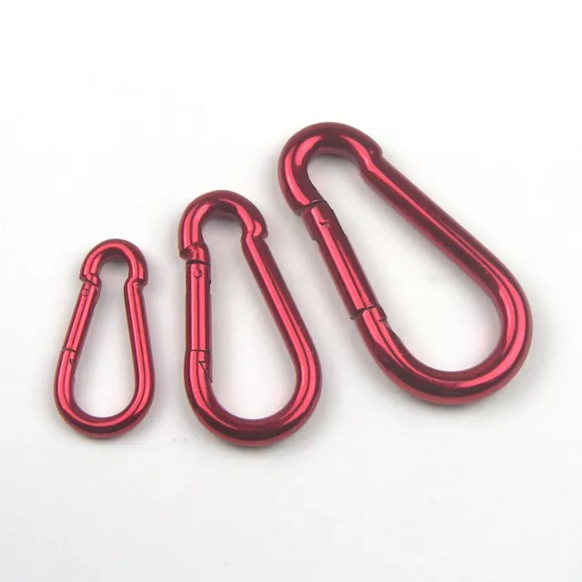 10pc Set - Spring Snap Hook Carabiner - Red Coated Satin Finish - 1/4"