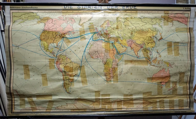 vintage world map earth´s states rollable wall chart poster