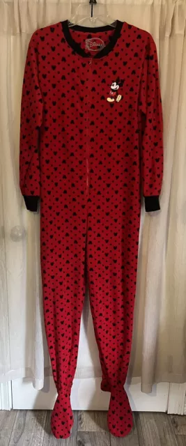 Disney Mickey Mouse Red Footed Pajamas Women's Size Large