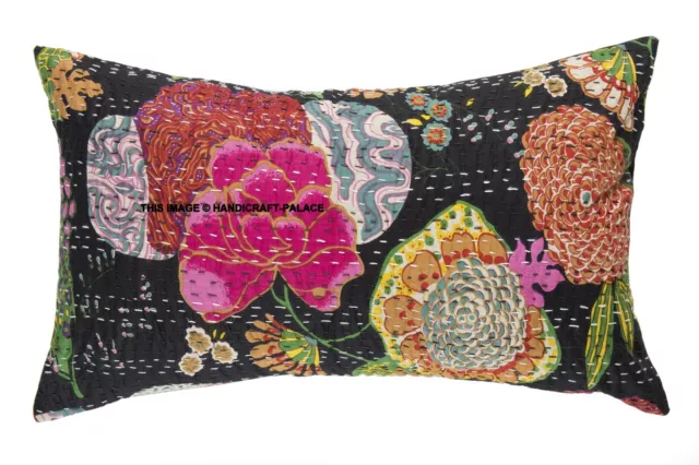 30.5X50.8cm Noir Tropical Kantha Oreiller Étui Indien Coussin Housse Divan Décor 2