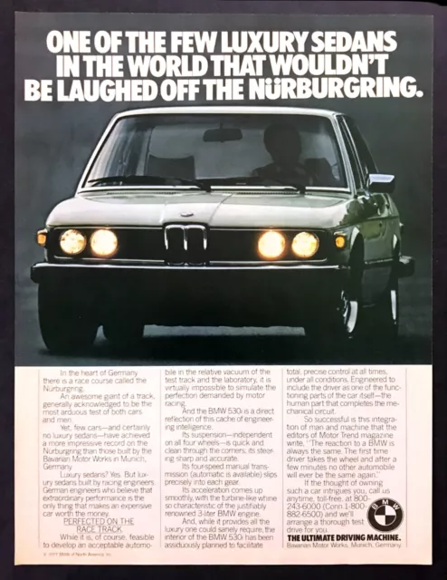 1978 BMW 530i Luxury Sedan photo "Perfected on the Race Track" vintage print ad