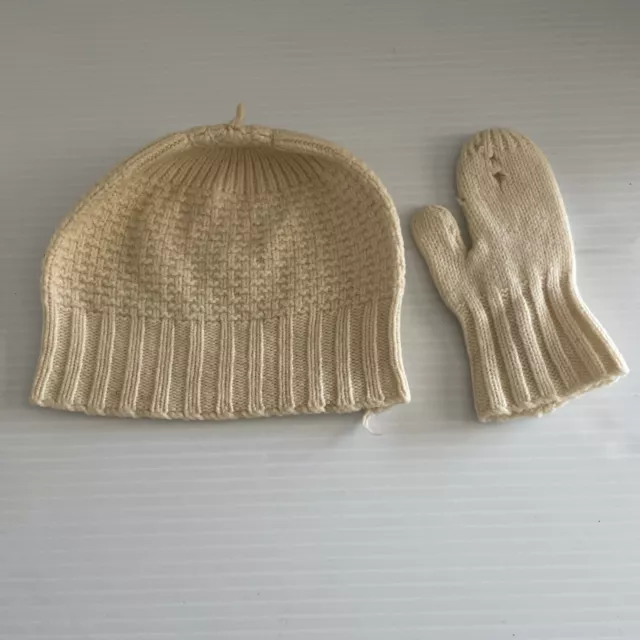 Vintage Wool Baby Wool Knit Hat One Mitten White