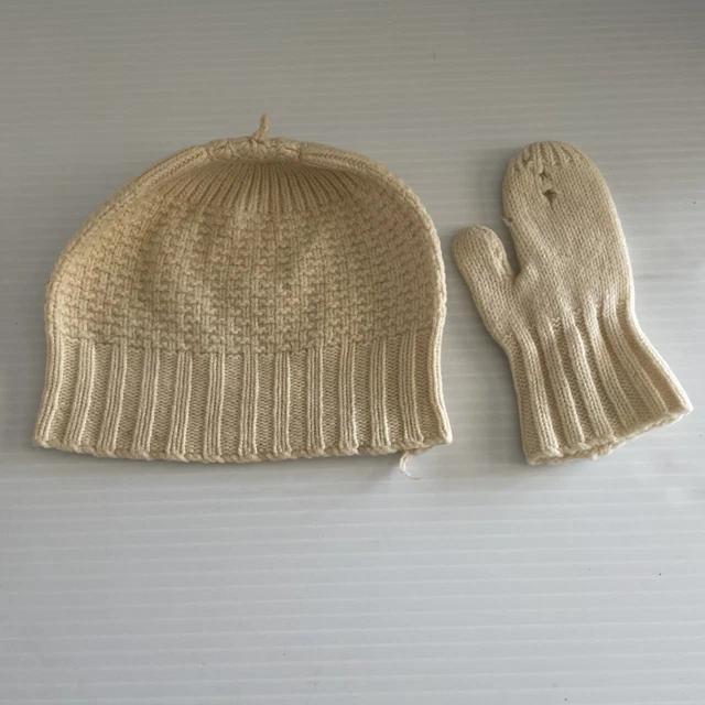 Vintage Wool Baby Wool Knit Hat One Mitten White