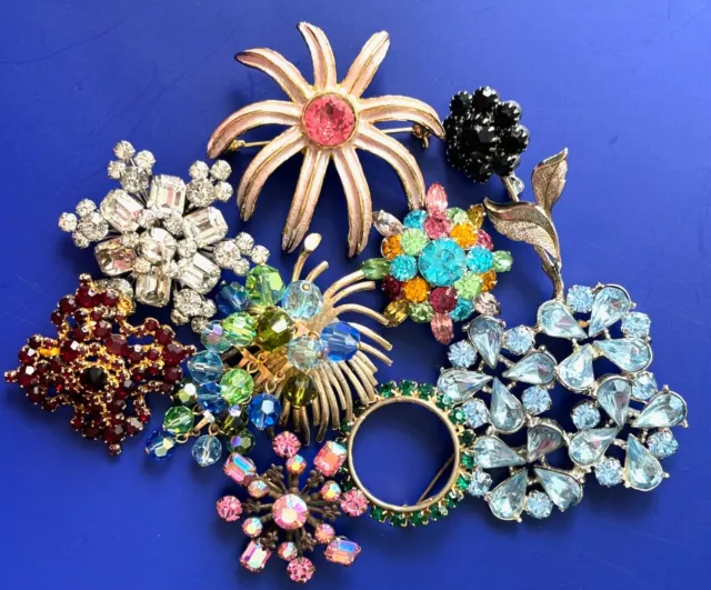 9Pc Vintage Rhinestone Brooch Lot,Sparkly Glam Collection,Signed Coro,Austria