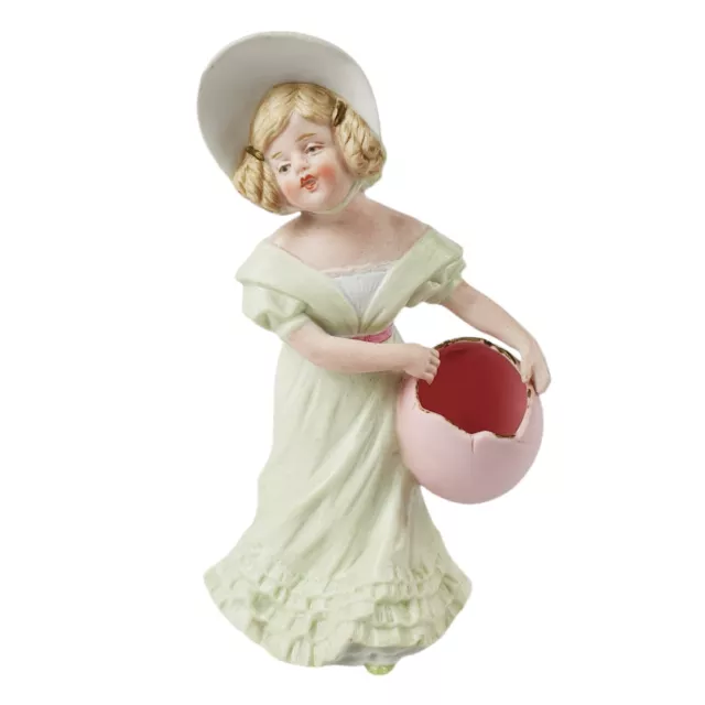 Gebruder Heubach Victorian Girl With Egg Bisque Porcelain Figurine German