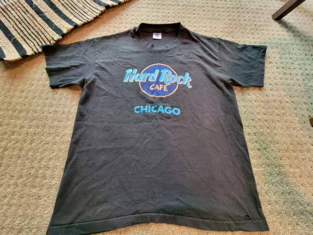 Hard Rock Cafe Chicago Vintage T Shirt Men's Large Made USA Single Stitch Black