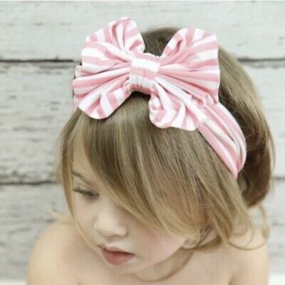 Handmade striped Baby Girls Large Bow Headband Infant Toddler Hair knot Band