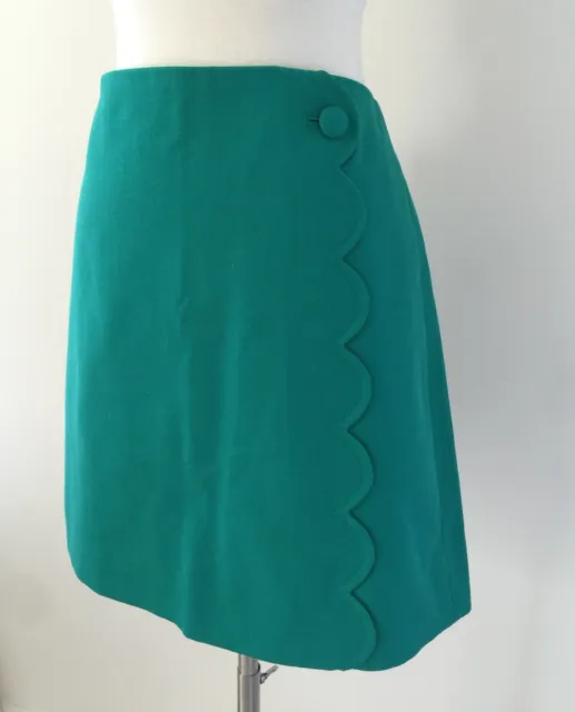 JCREW Scalloped skirt wool-cotton gabardine Teal Blue Green 10 G0955 $98 NEW