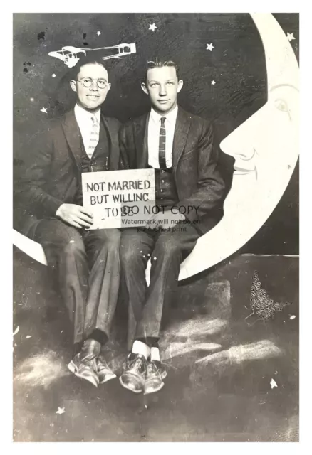 Paper Moon Young Gay Couple "Not Married But Willing To Be" Comical 4X6 Photo