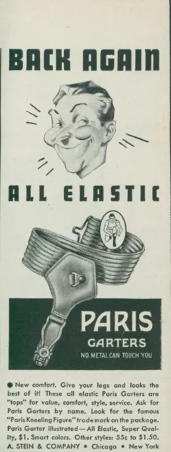 1944 Paris Garters Kneeling Figure Men Socks All Elastic Vintage Print Ad L23