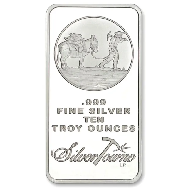 10 oz. SilverTowne Prospector Design .999 Fine Silver Bar Sealed - In Stock