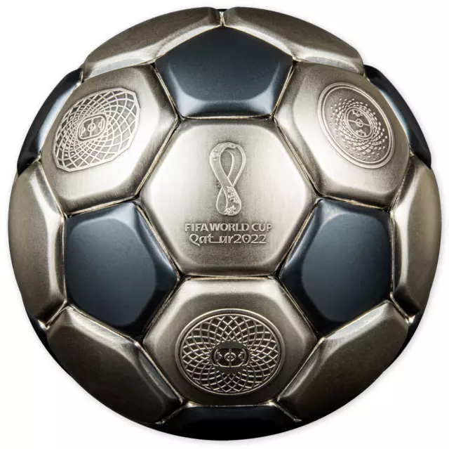 FIFA FOOTBALL IN QATAR SPHERICAL World Cup 3 Oz Silver Coin $10 Solomon Islands