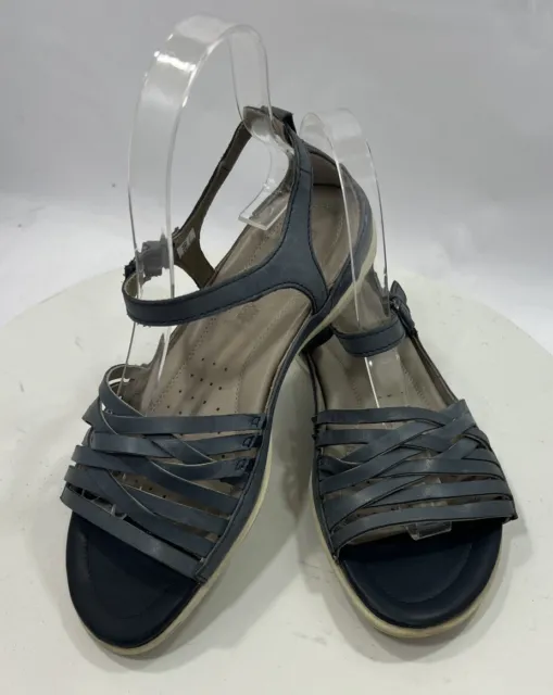 ECCO Women's Flat Ankle Sandals Leather Blue Navy Comfort Size 37 EU 6 6.5 US