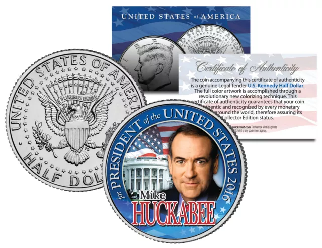MIKE HUCKABEE FOR PRESIDENT 2016 Campaign Colorized JFK Half Dollar U.S. Coin