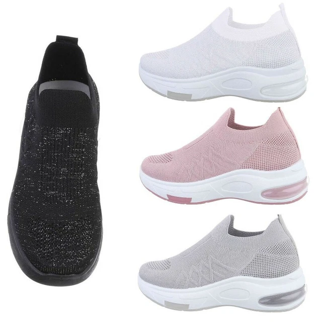 Sneakers senza lacci elasticizzate zeppa bassa scarpe da donna passeggio comode