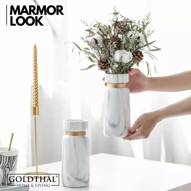 Goldthal® Premium Vase in weiss marmor Optik aus Keramik im Boho Style H22cm