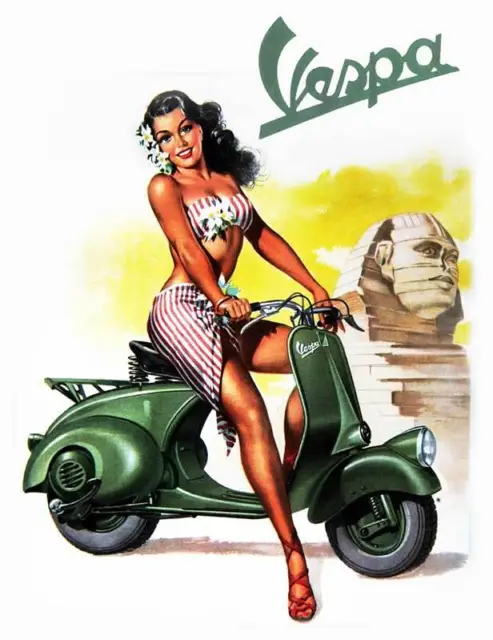 VESPA Vintage Pinup Girl QUALITY CANVAS PRINT Retro Scooter Poster SPHINX 12x8"