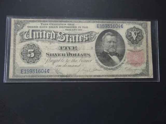1891 $5 Five Dollar Silver Certificate "GRANT"