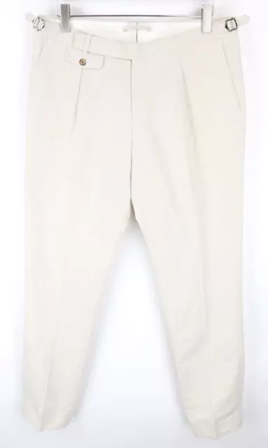 Suitsupply Brentwood Herren Hose UK36R Braune Leinen Baumwolle Plissiert Vorne