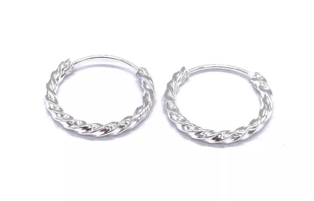 925 Sterling Silver Twisted Hinged Hoop Earrings 15, 18, 20, 30 or 40mm Diameter