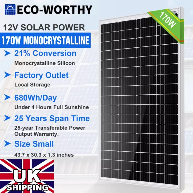 170W 200W Watt 12Volt Mono Solar Pane for Battery Charger RV Boat Caravan Camper