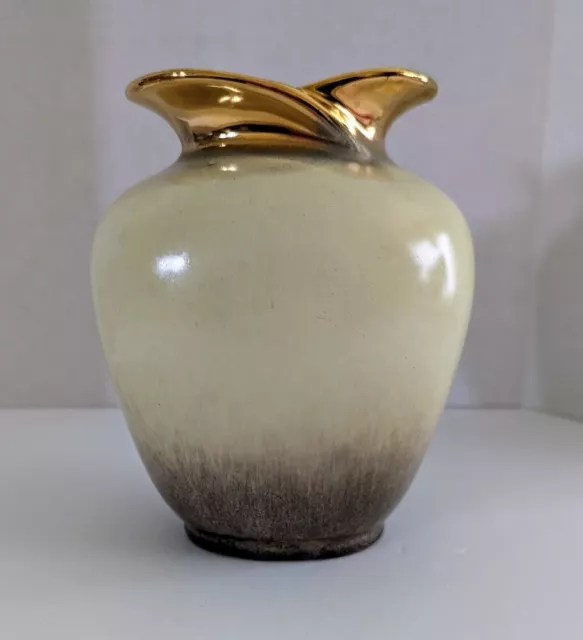 Vintage Carstens Tonnieshof Vase 60's Drip Glaze Beige Brown Gold Germany