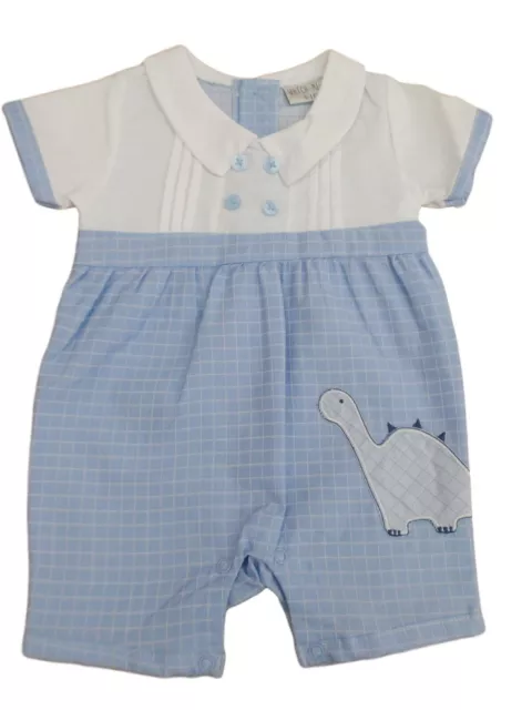 BNWT Baby boys all in one blue & white Dinosaur romper play suit outfit clothes