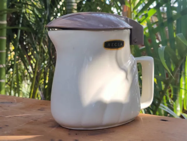 Vintage Hecla Electric Ceramic Kettle Jug With Chocolate Brown Lid