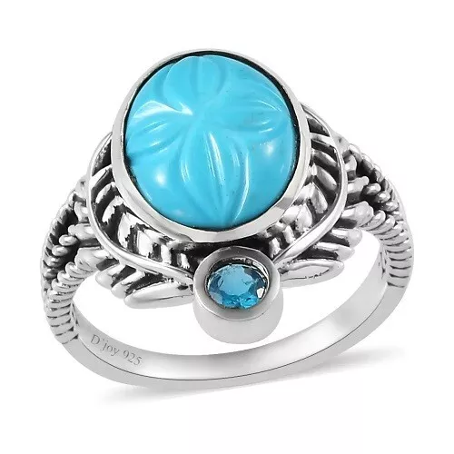 Artisan Crafted Sleeping Beauty Turquoise Malgache Neon Apatite Ring SS Size 7