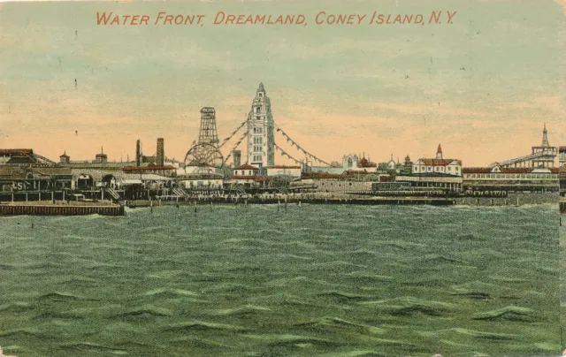 BROOKLYN NY - Coney Island Dreamland Waterfront Postcard - 1912