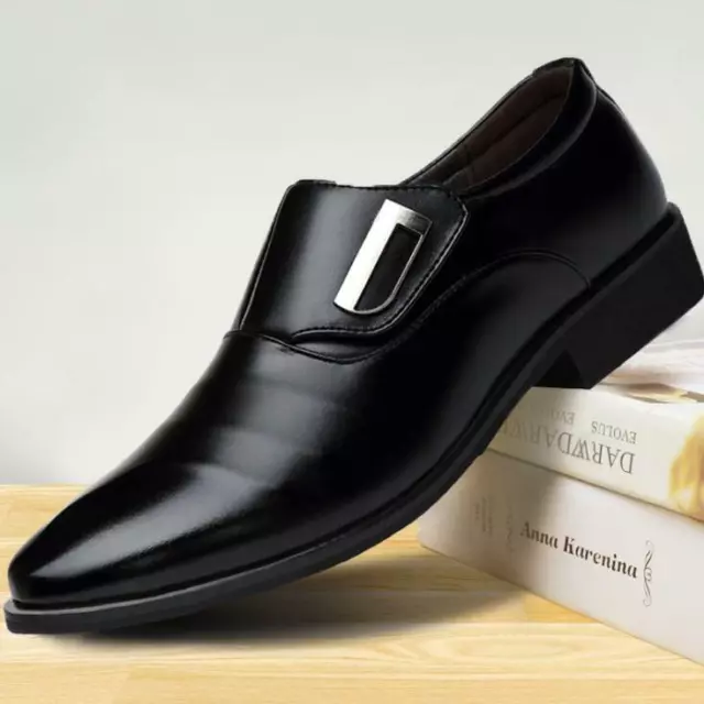 Men Casual Slip on Loafers Pointed Toe Leather Shoes Formal Dress Office Oxfords