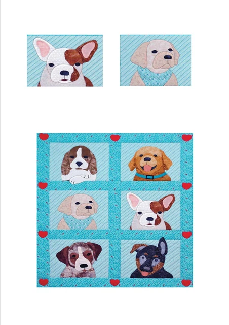 Miniature Dollhouse Turquois Dog Quilt Top Computer Printed Fabric 25