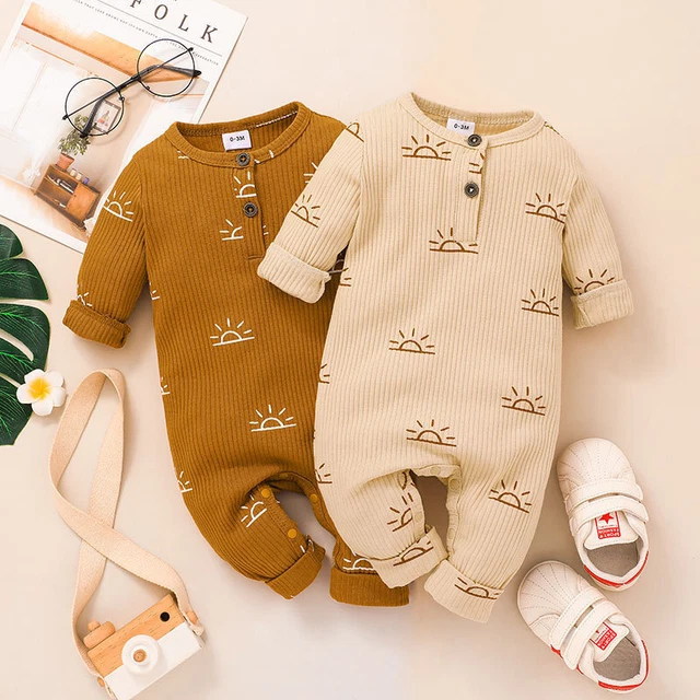 Newborn Baby Girls Boys Ribbed Romper Jumpsuit Bodysuit Autumn Spring Clothes