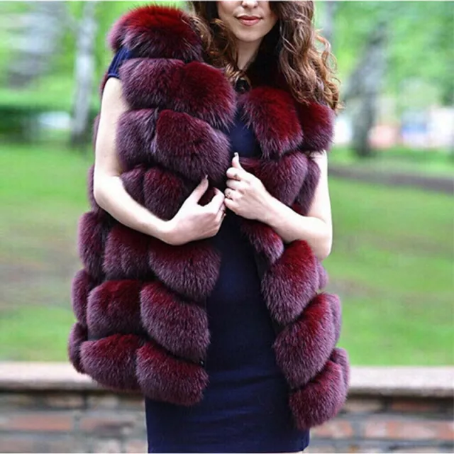 Fashion Women Real Fox Fur Vest Natural Fur Gilet Thick Warm Winter Waistcoat