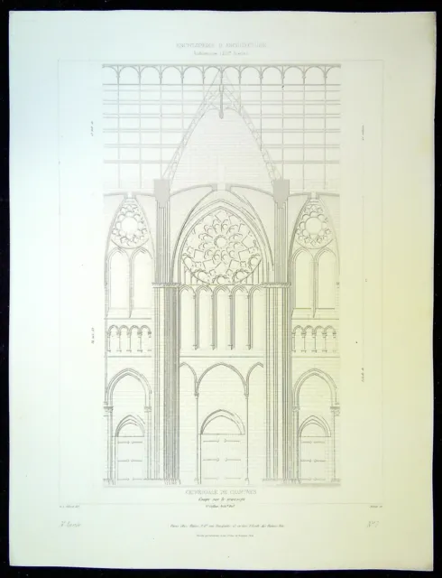 Ancienne Gravure d'Architecture - Cathédrale de Chartres coupe sur le transept