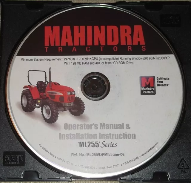 MAHINDRA ML255 Carico Istallazione Operazione & Cura Manuale Libro Su CD