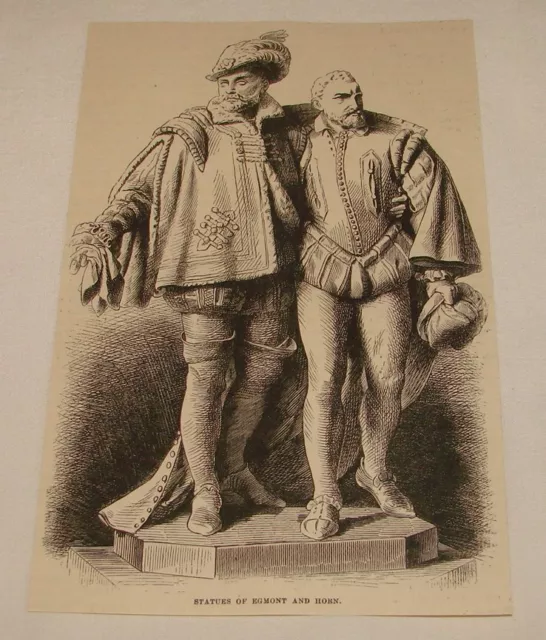 1880 magazine engraving ~ STATUES OF EGMONT AND HORN, Netherlands