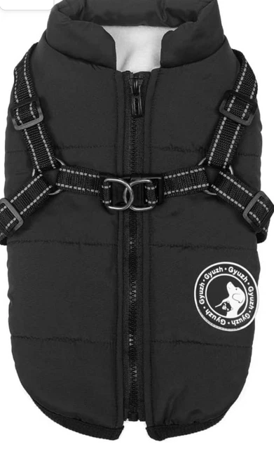 NEW GYUZH DOG COAT JACKET Large Fleece Waterproof Reflective Harness black NWT