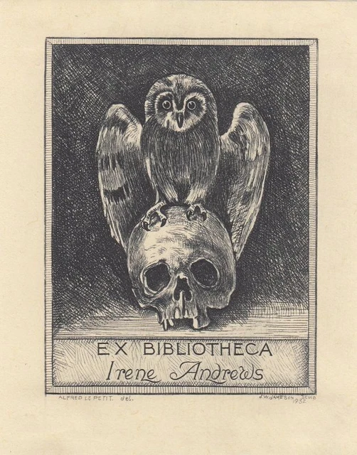 Exlibris Bookplate Copperplate John William Jameson 1882-1939 Owl Skull