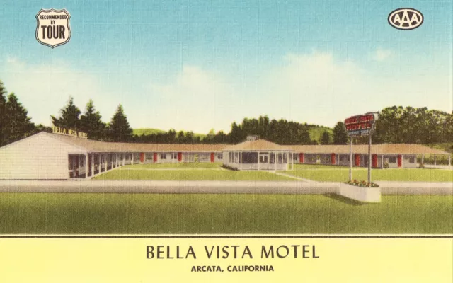 Bella Vista Motel & Coffee Shop - Arcata, California Linen Postcard