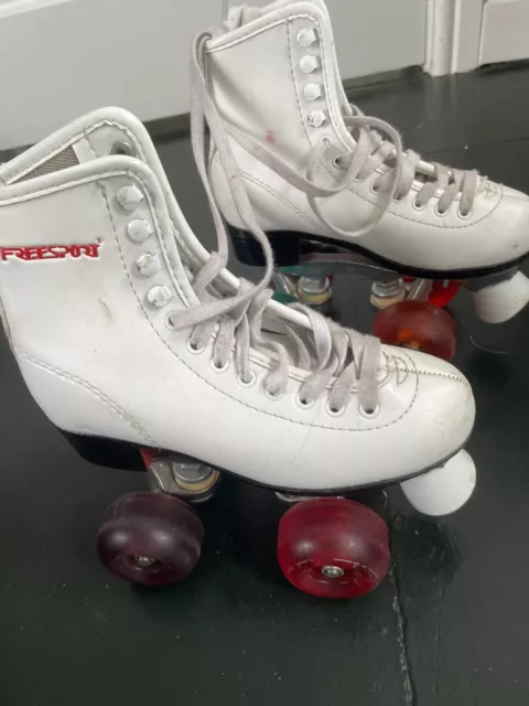 White Leather Roller Skates Freesport Size 2  With New Wheels